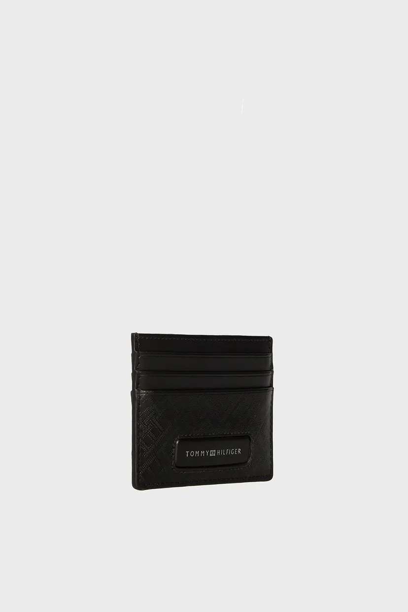 Ерлерге арналған өрнекті қара былғары кардхолдер TH MONOGRAM CC HOLDER 3