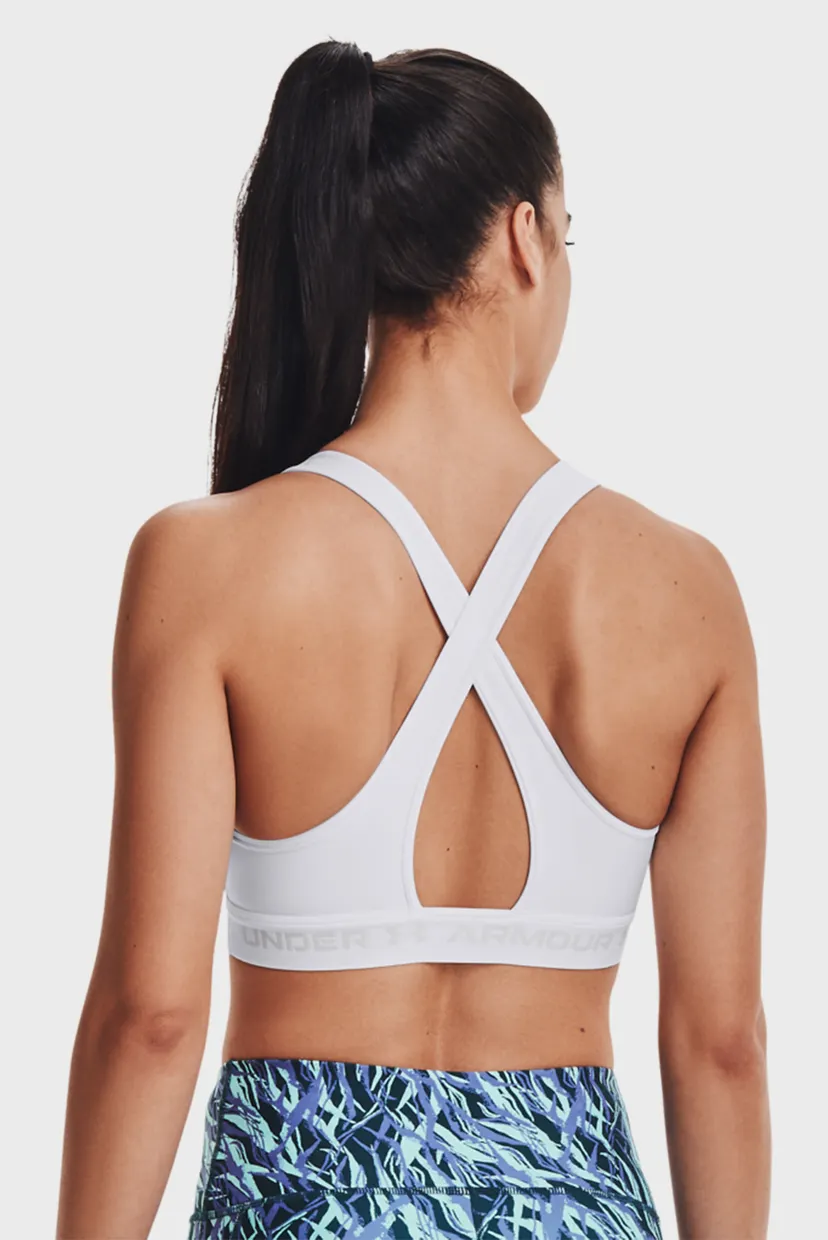 Женский белый спортивный топ UA Crossback Mid Bra 6
