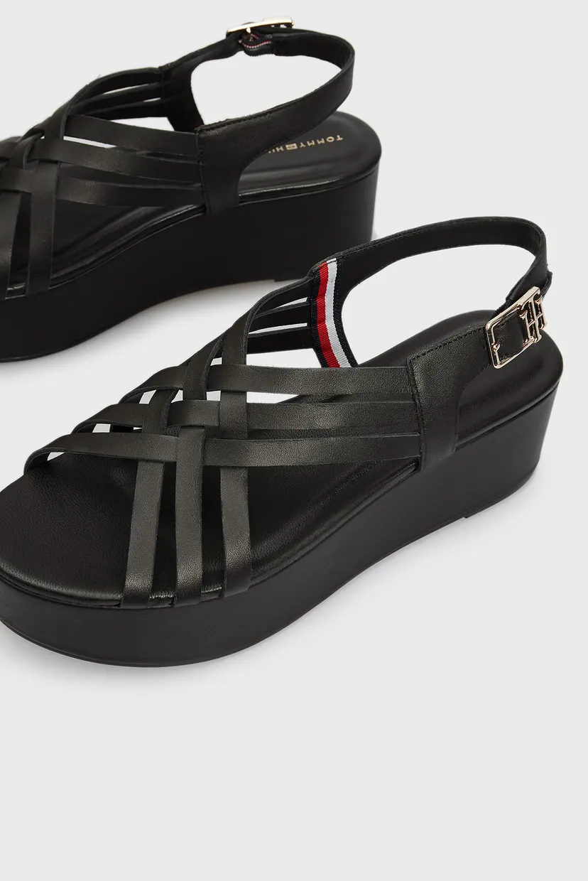 Женские черные кожаные босоножки FEMININE LEATHER FLATFORM 7