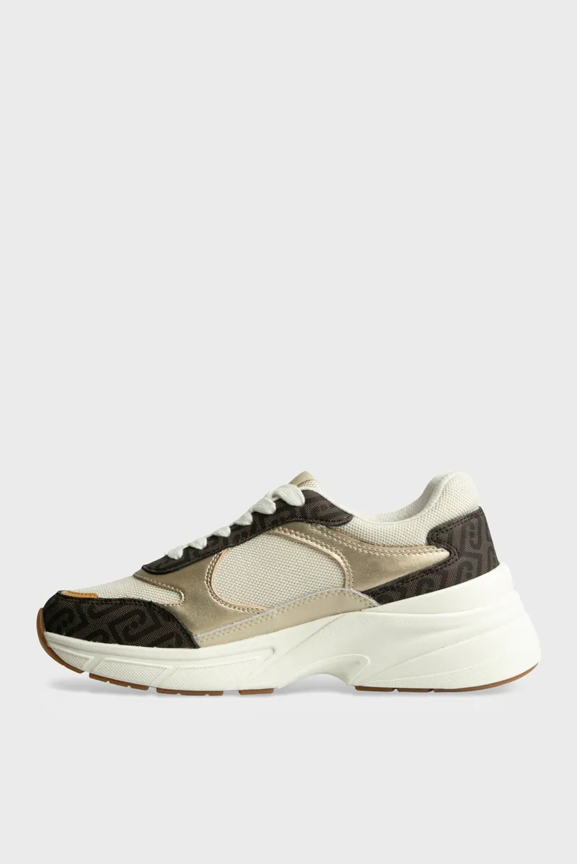 Кроссовки LJ01 01 - SNEAKER PRINTED LEATHER CANV BROWN NATURAL 3