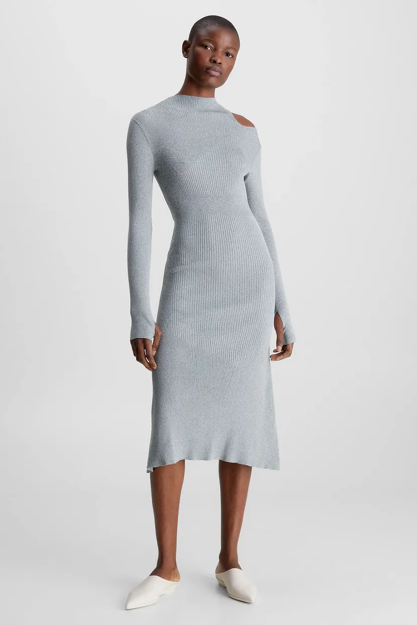Женское серое платье MELANGE RIB CUT OUT KNIT DRESS 6