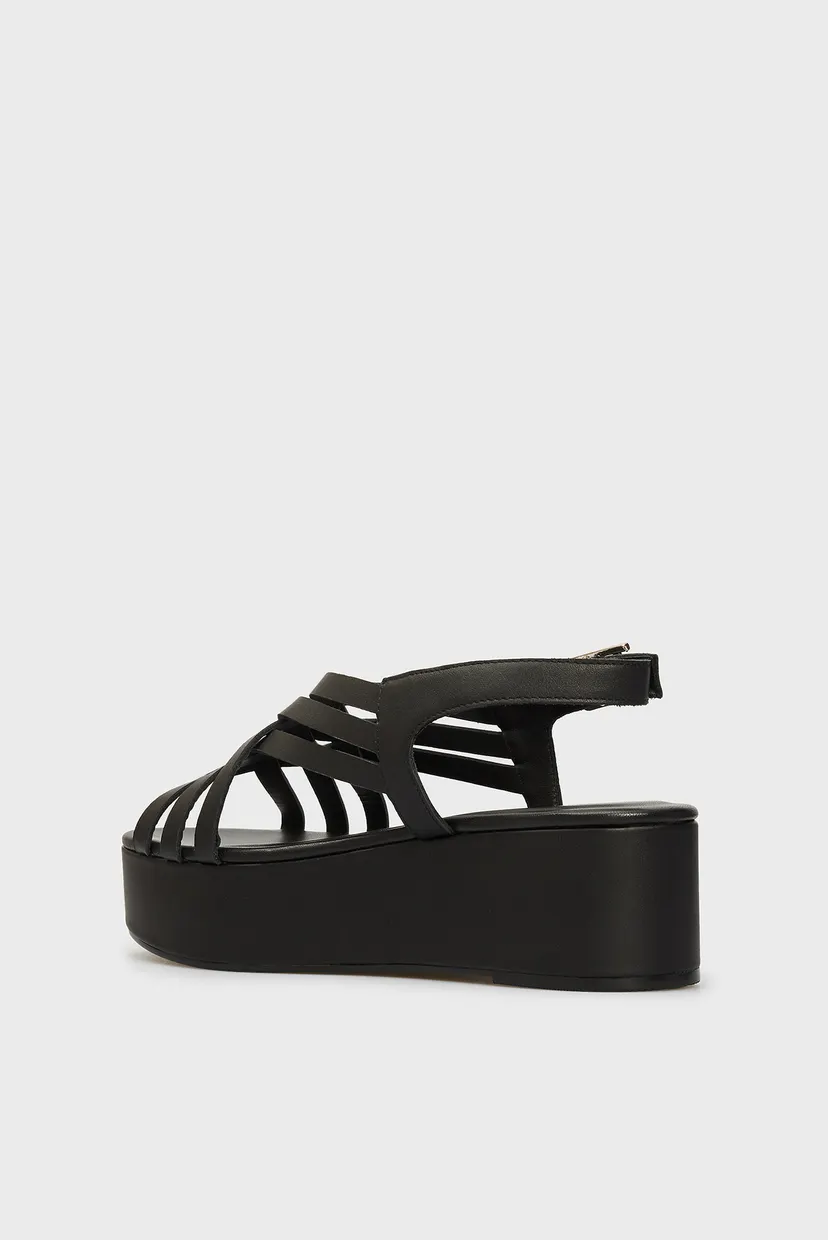 Женские черные кожаные босоножки FEMININE LEATHER FLATFORM 5