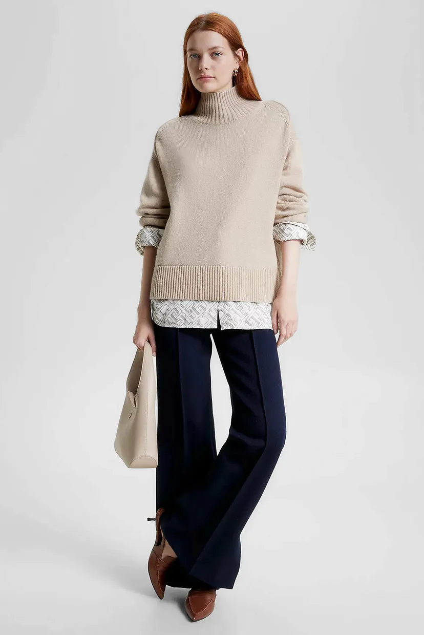 Женский бежевый свитер WOOL BLEND MOCK-NK 5