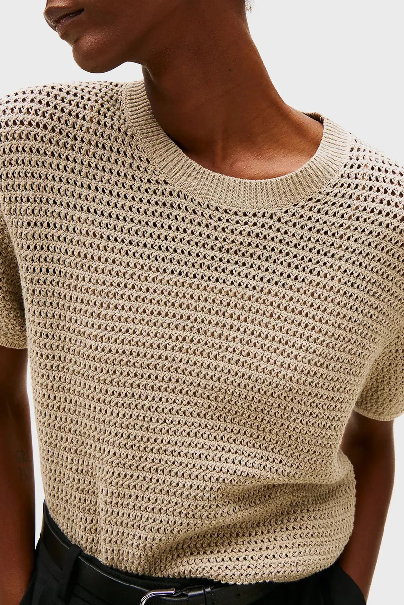 Женский бежевый джемпер с короткими рукавами POINTELLE CROCHET 5