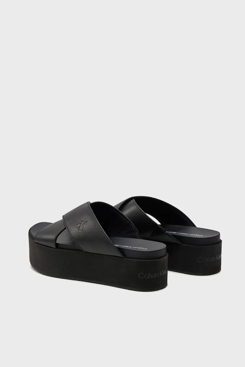 Женские черные кожаные мюли FLATFORM CROSS 4
