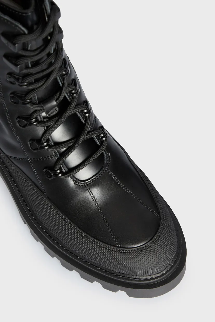 Женские черные кожаные ботинки FLATFORM LACE UP BOOT LTH 8