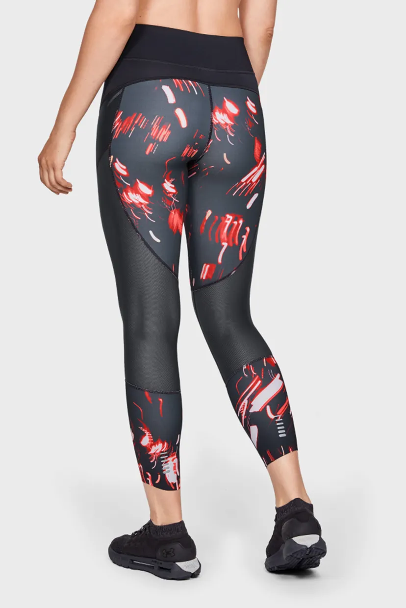 Женские черные тайтсы UA SpeedPocket Printed Run Crop 7