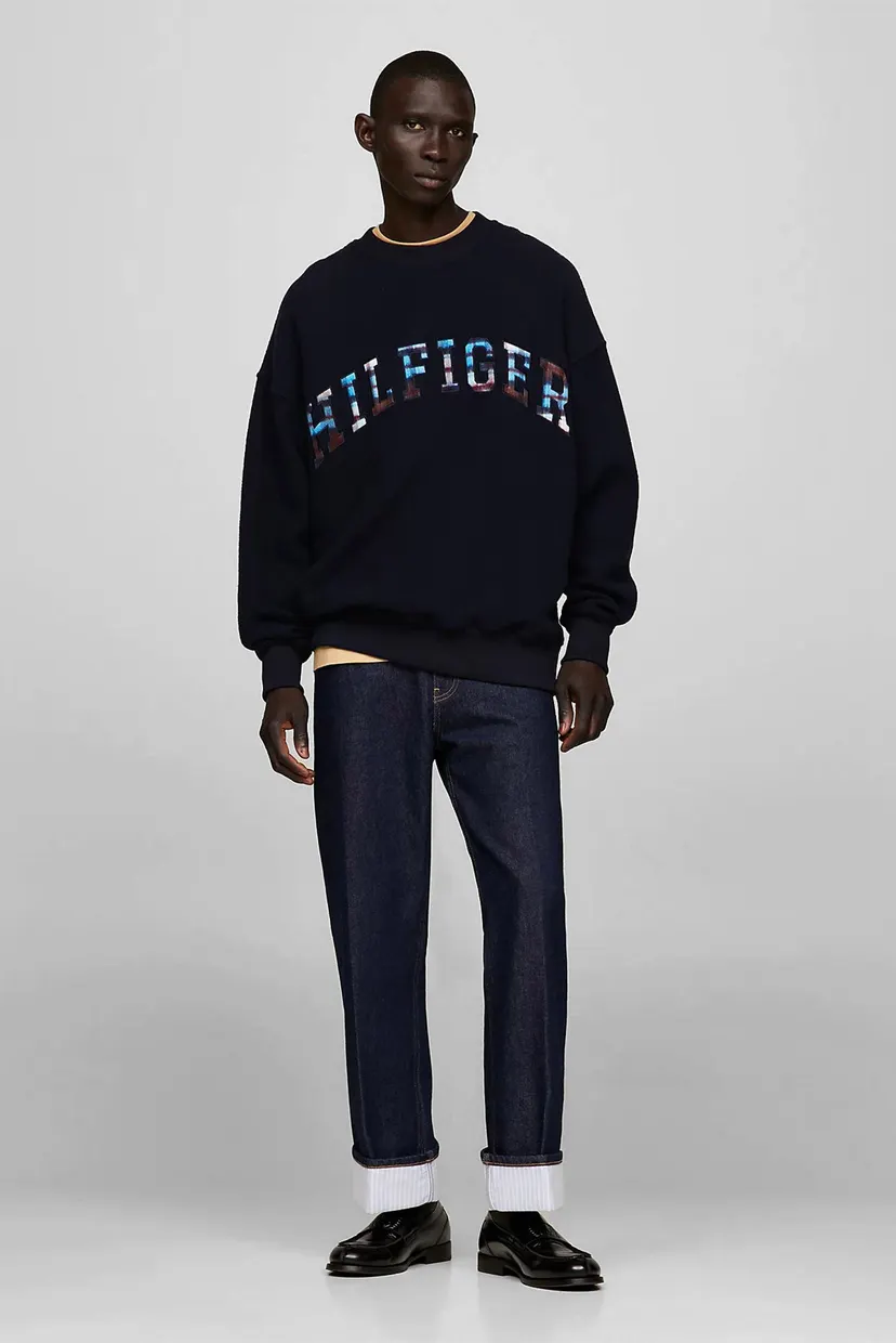 Мужской темно-синий свитшот THC TARTAN OVERSIZED CNECK 3